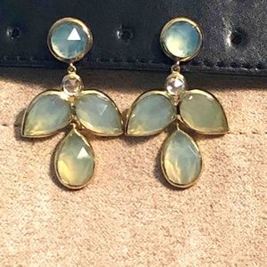 Gold/Aqua Chalcedony Petal Drop Earrings